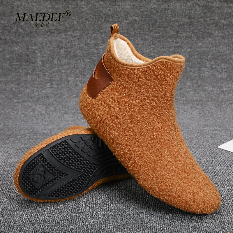 MAEDEF High Top Men Shoes Winter Loafers Home Warm Cotton Shoe Non Slip Brown Casual Shoes for Men Indoor Bedroom Floor Shoes