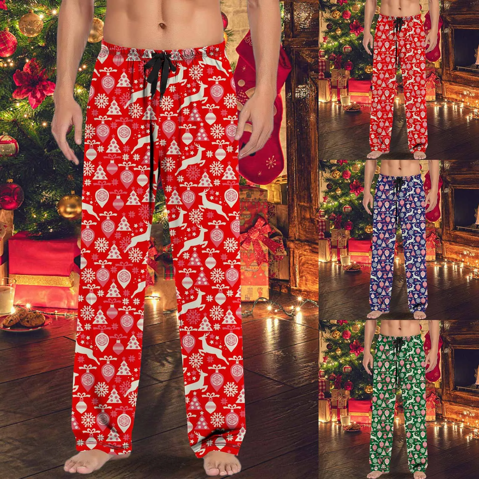 Pantaloni da uomo di buon Natale Brutto cervo Natale Stampa Pantaloni da pigiama Palestra Comodi pantaloni di Capodanno Pantaloni da jogging oversize maschili Indumenti da notte