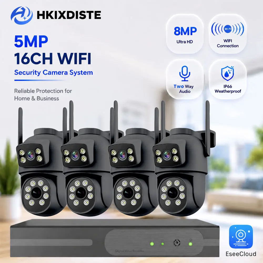 8MP Dual Lens Dual Screen WiFi Security Camera Smart 16CH WiFi NVR Kit Outdoor Wirless CCTV Surveillance System Motion Detection