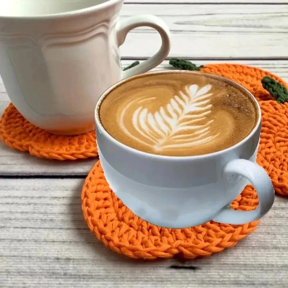 4PCS Halloween Fall Crochet Pumpkin Coasters Handmade Yarn Drink Mats Kitchen Dining Tableware Heat Resistant Decor Gift Coaster