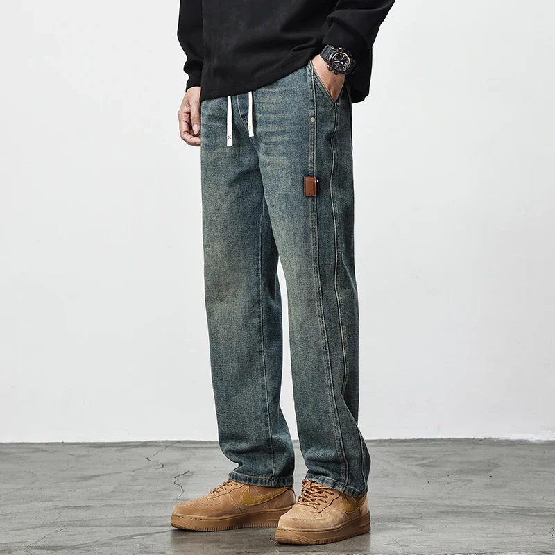 

2025 Autumn New American Retro Men's Wide Leg Straight Legs Loose, Comfortable and Versatile High Street Washed Long Pants