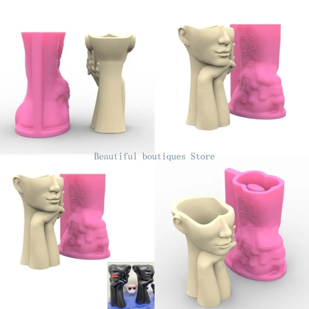 

U4LF Абстрактное лицо цветочные горшки Силиконовая плесень бетонная штукатурка