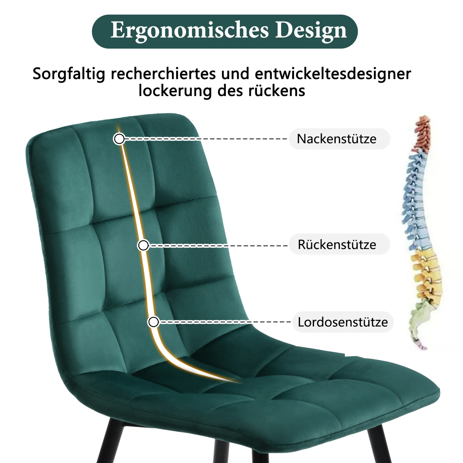 Rosahqnda Esszimmerstühle, Set of 4, gepolsterte Designer-Stühle mit Rückenlehne, Sitzfläche aus Velvet/Linen und Metallgestell – Detail 18