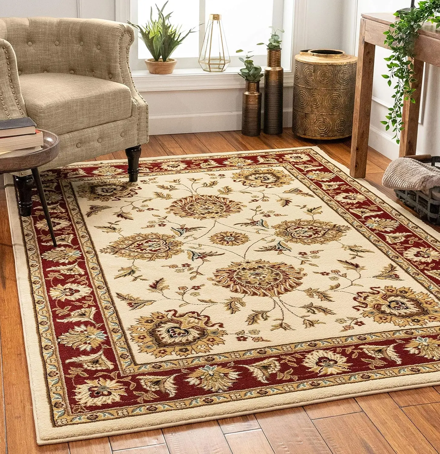 

Sultan Sarouk Ivory Oriental Area Rug Floral Formal Traditional (7' X 9') Area Rug Easy Clean Stain Fade Resistant Shed Free