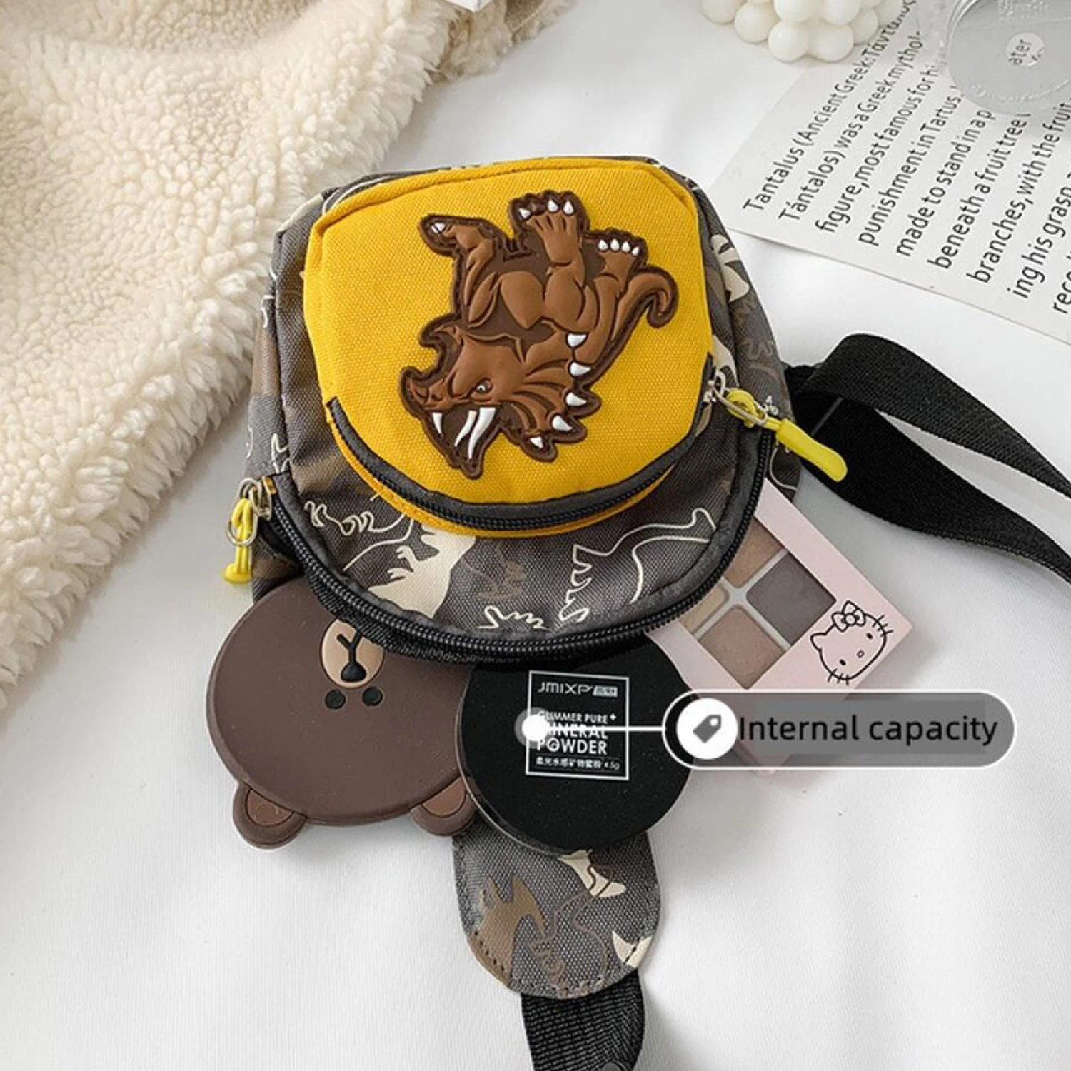 Bolso de pecho informal para niños y niñas, bolsa Unisex con cremallera, patrón de dinosaurio pequeño, al aire libre