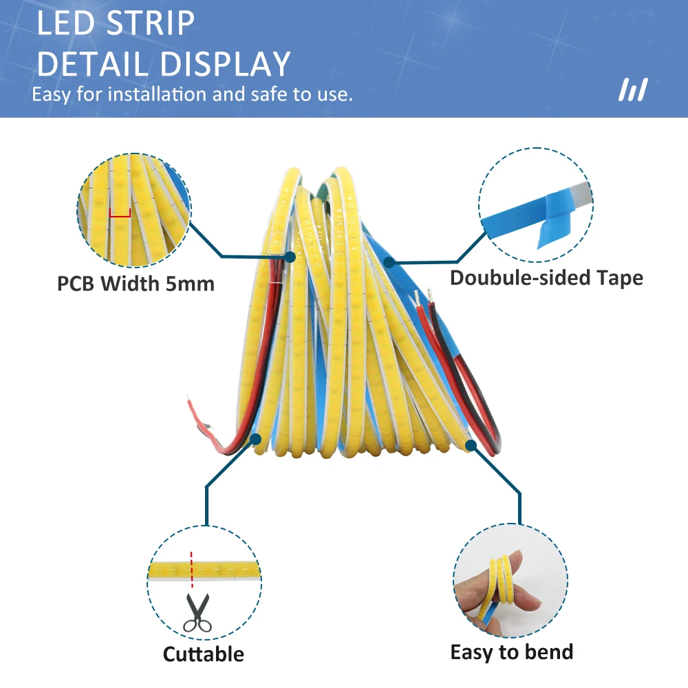 DC12V 24V CCT COB Strip Light 5M White Dimmable Dual Color Temperature Adjustable 600 Leds/M  Flexible Ribbon CW WW LED Lighting