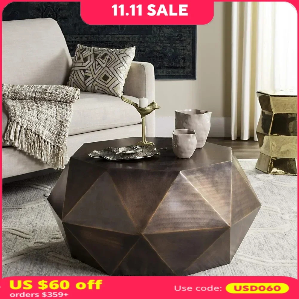 Coffee Table, 31”, Geometric Copper Faceted, Living Room Decor, Suitable for Living Room, Bedroom, Metal Medium Table