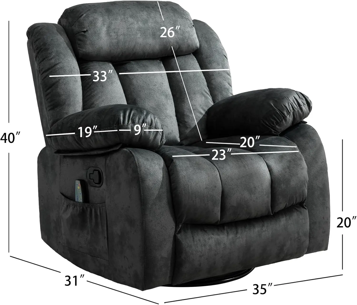 Massage Swivel Rocker Recliner Chair with Heat and Vibration, 360 Degree Swivel Manual Recliners Antiskid Fabric Single Sofa