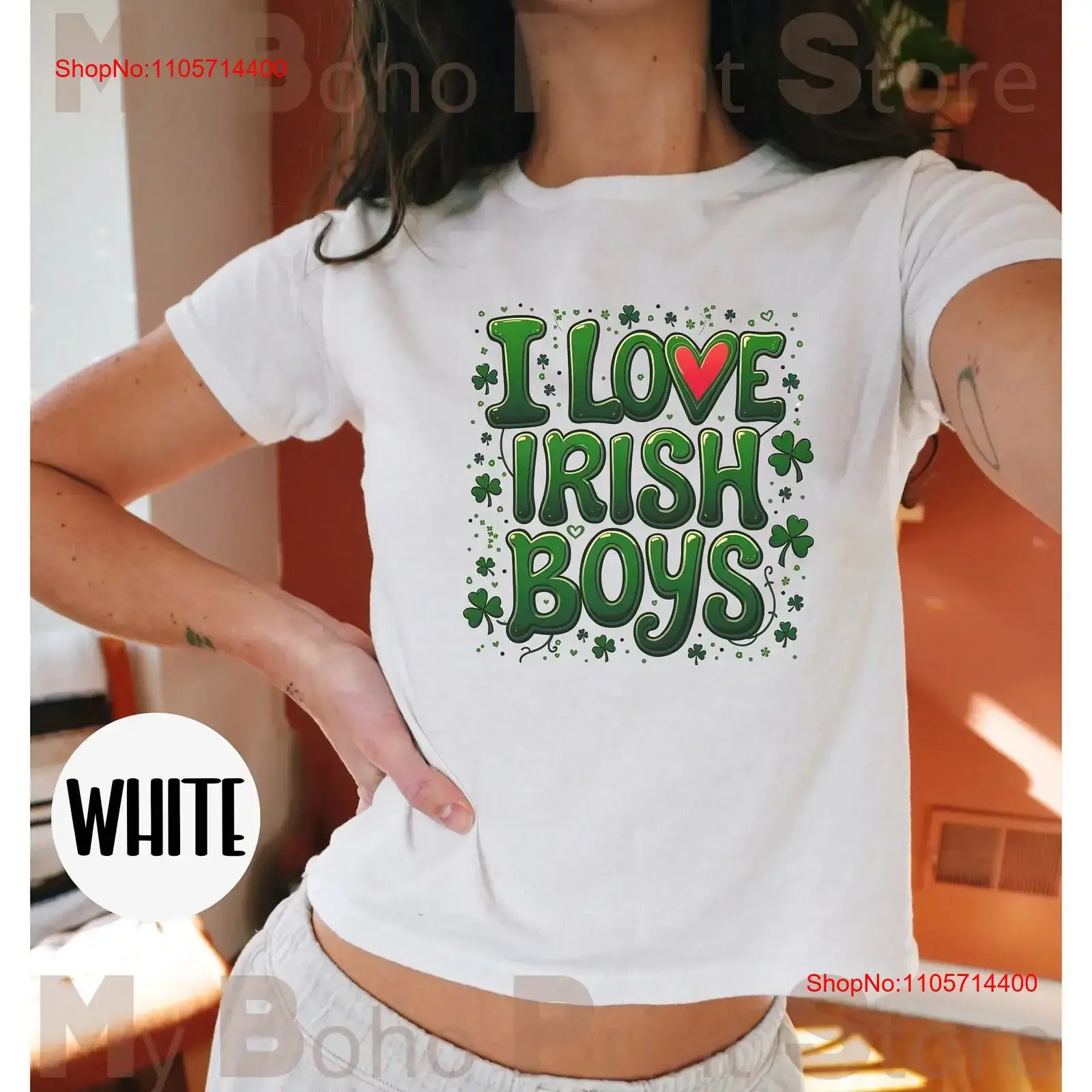 I Love Irish Boys Baby T Shirt Cute Unique St Patricks Day Cropped 90s Y2k Aesthetic Top Trendy Paddys vintage Washed