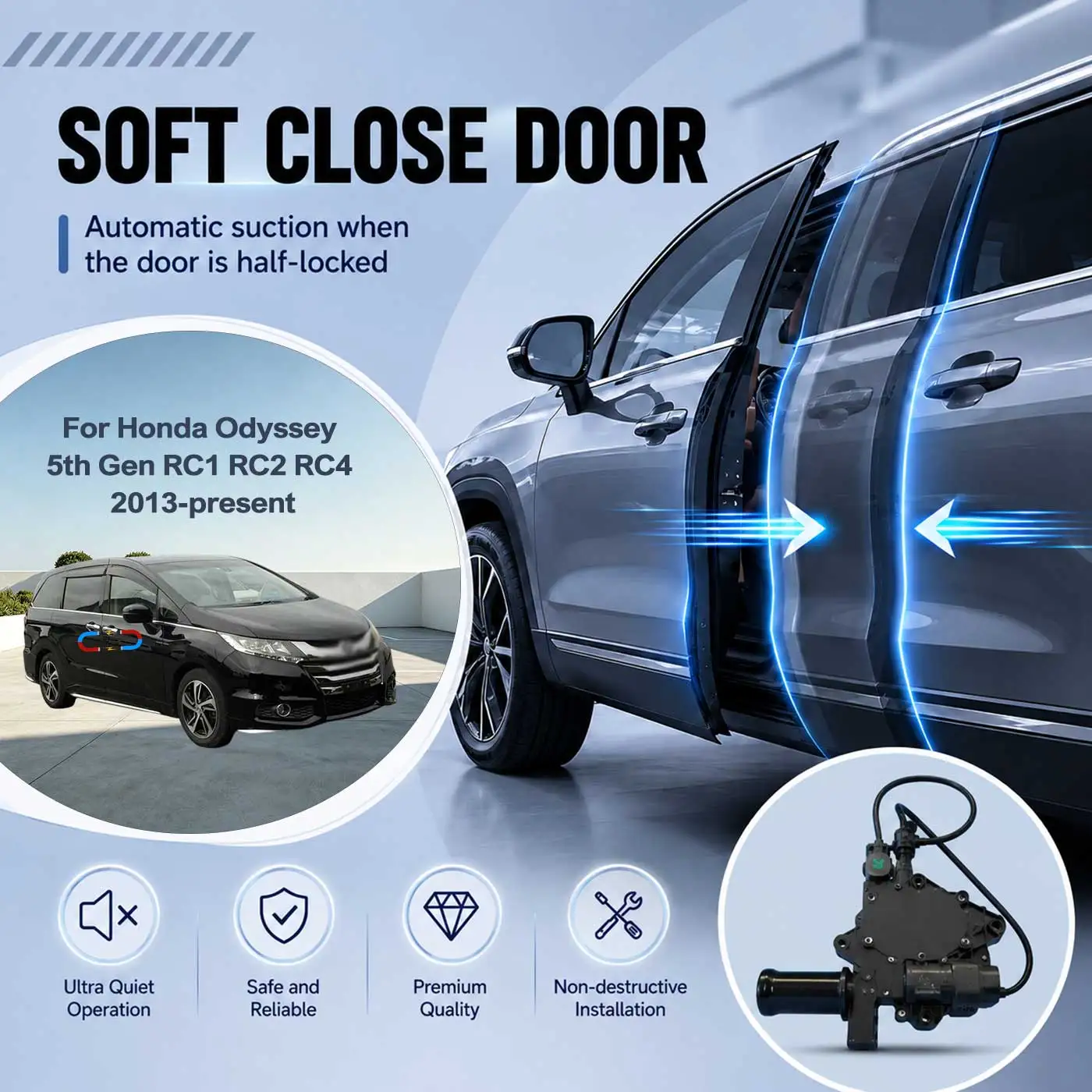 

For Honda Odyssey 5th Gen RC1 RC2 RC4 2013-2026 Electric Soft Close Door Auto Pull-In Suction Lock Intelligent Silent Closer Kit