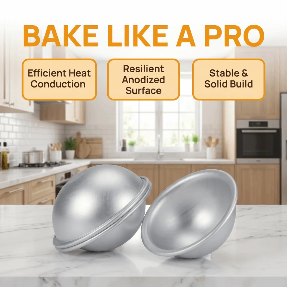 Aluminum Alloy Hemisphere Cake Mold Nonstick Coating 3ins Dome Cake Mold 3D Sport Ball Design Rolled Edge Dessert Pudding Mold