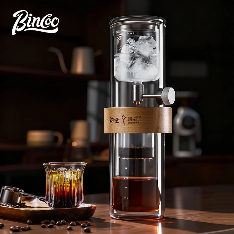 

BINCOO Ice Drip Coffee Maker Double-Wall Glass Pour-Over Cold Brew Pot Ice Brew Cold Drip Pot Home Drip Filter 450ML