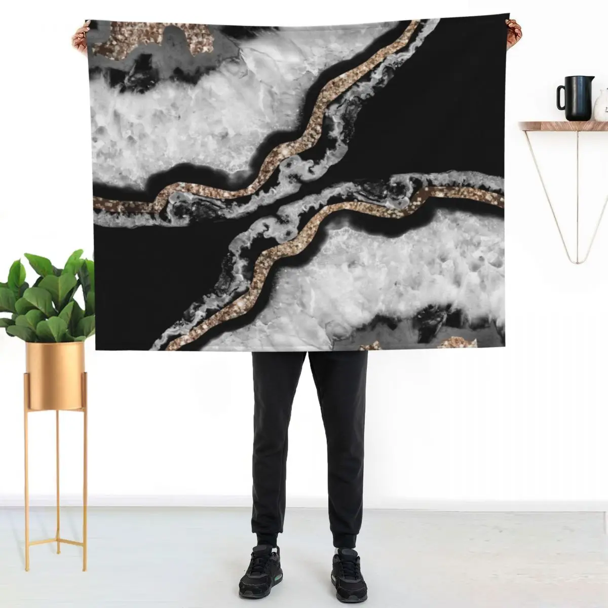 Yin Yang Agate Glitter Glam #8 (Faux Glitter) #gem #decor #art Throw Blanket Decorative Sofa Luxury Throw Soft Blankets