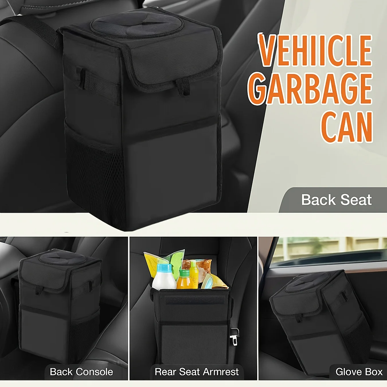 

1 covered car trash can, cute leak-proof car garbage bag, hanging car trash can, small portable car trash can storage bag, suita