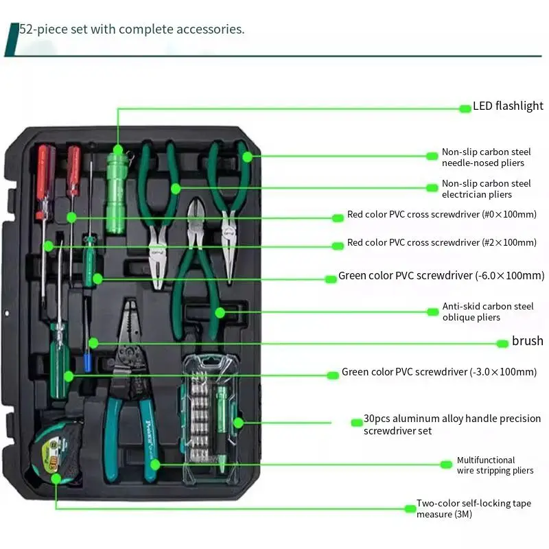 Pro’skit  PK-2052 52 pieces of electrical tool set dual-use wrench multimeter screwdriver hardware tool combination