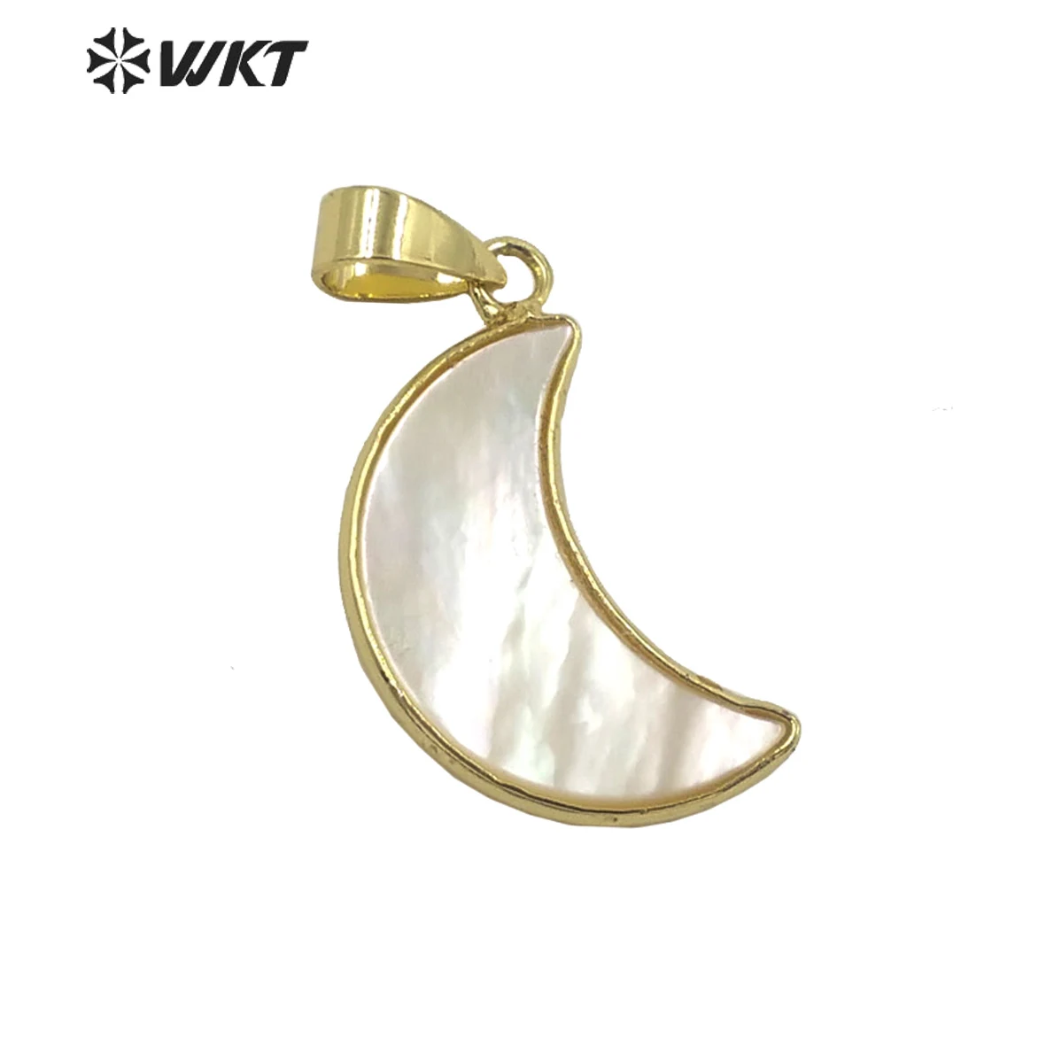 WT-JP319 Super Hot Natural Mother Of Pearl White Shell Moon Pendants With Gold Bezel Lovely Tiny Crescent Jewelry Finding