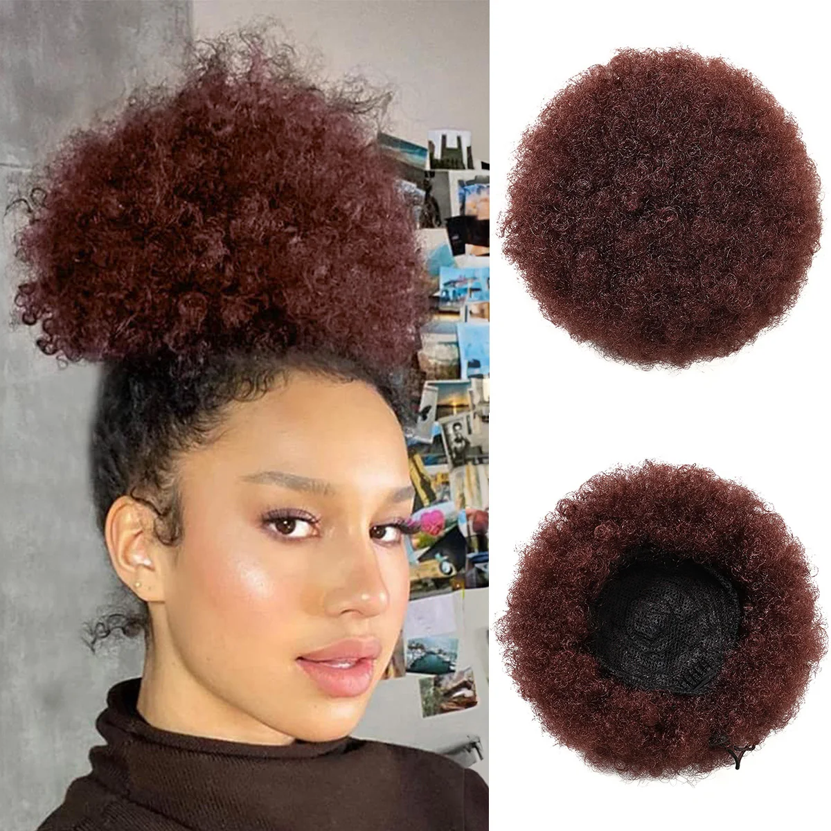 Afro Puff sznurek w kucyk ludzkie włosy brazylijskie krótkie kręcone sznurek z kucykiem Afro Puff kok akcesoria kok