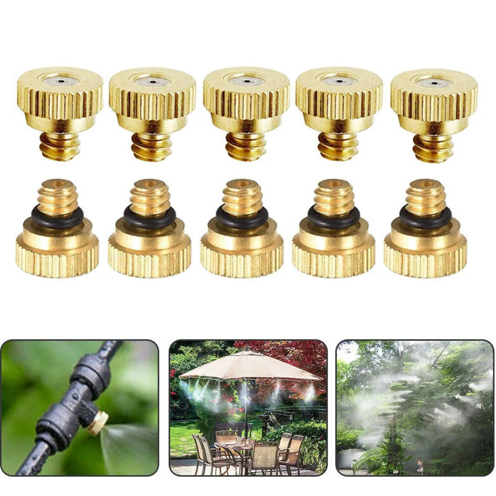 10pcs Brass Misting Nozzles 0.3mm For Garden Sprinkler Mister Outdoor Cooling System Water Spray Nozzle Sprinklers Misting