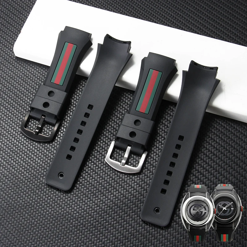 For GC Gucci YA137107A116 Replacement 21mm Silicone Watch Strap with Red Green Stripe Exquisite Watch Bracelet Seamless Fit Dial