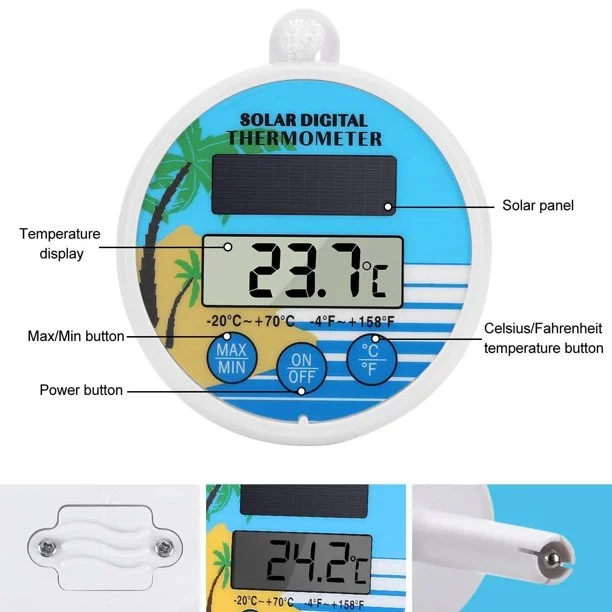 Digital Swimming Pool Thermometer Solar Powered Outdoor Floating Waterproof Rainproof Pool Thermometer For Swimming Water Sports