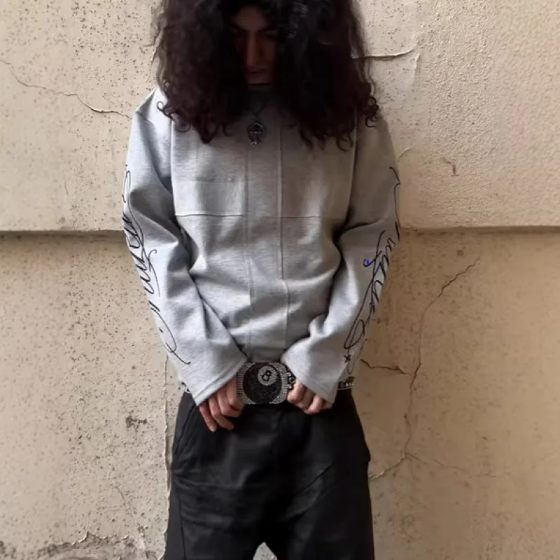 Gepersonaliseerde donkere print sweatshirts met ronde hals Vintage streetwear gotische hiphop tops