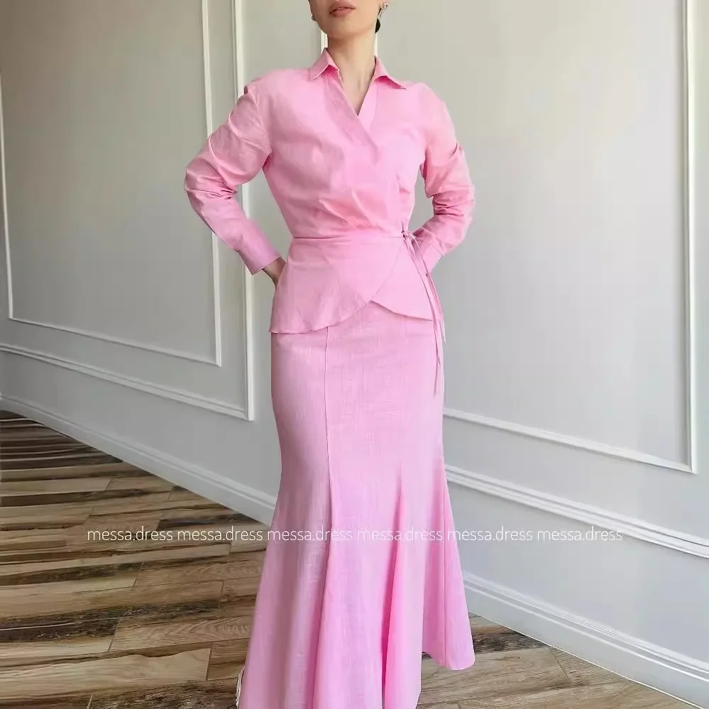 

New Middle Eastern Women's Fashion Sets for 2025. Muslim Style Hip-wrapping Midi Skirt and Tie-up Top, A Spring Suit. S-XXL