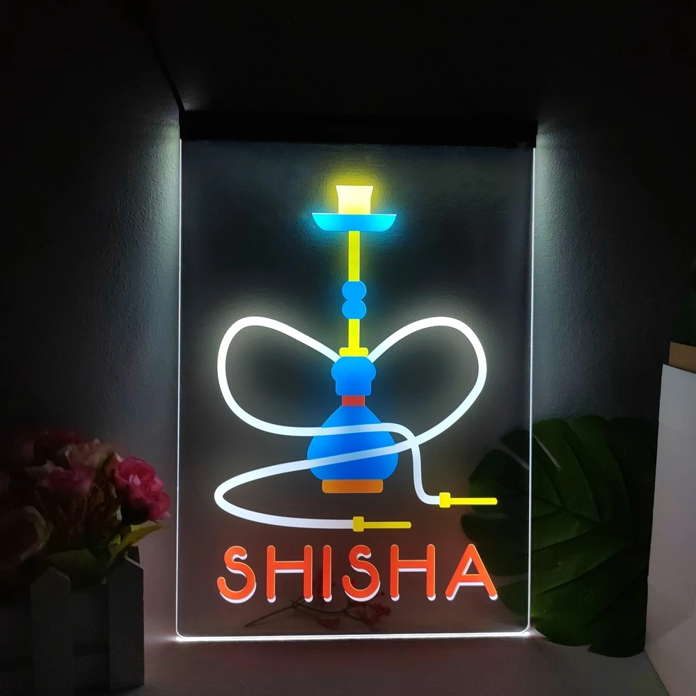 Hookah Shisha Shop Home Room Man Cave Multicolour Luminous Sign with Neon Light Emitting Effect Home Decor Bedroom Wall