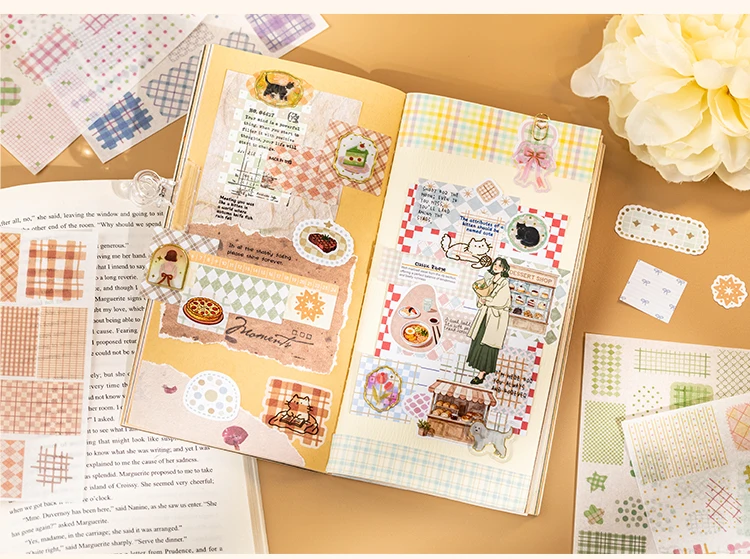 Cute Cartoon Grid Theme Die Cut Stickers Book - 18/36 Sheets Handmade Dairy Stickers Decorative Scrapbooking Japanese Stationery