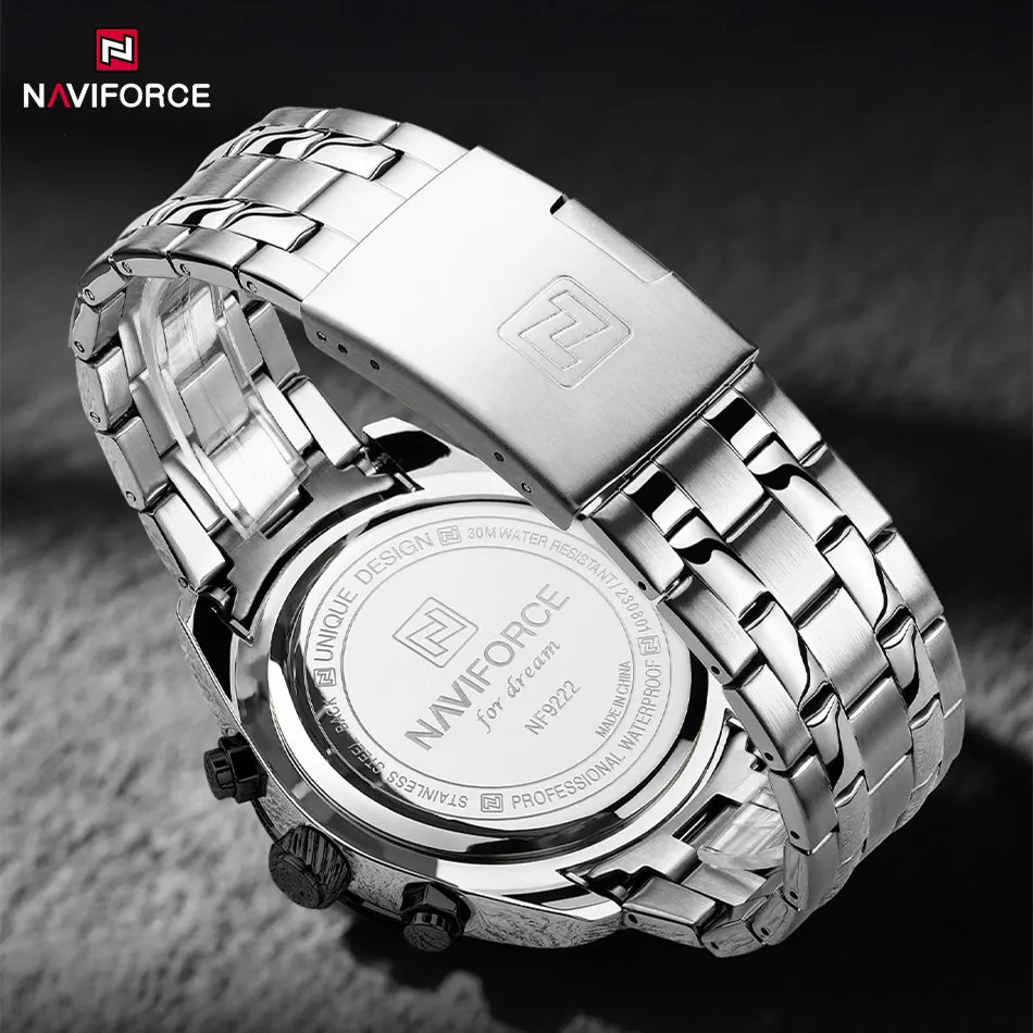 NAVIFORCE Men Watch Business Luxury Waterproof Stainless Steel Strap Quartz Wristwatch Chronograph Date Week Clock Reloj Hombre