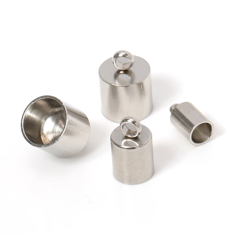 10pcs 316L Stainless Steel End Caps Crimp Caps Leather Cord Fastener Bracelet Charms Pendants for Jewelry Making Wholesale DIY