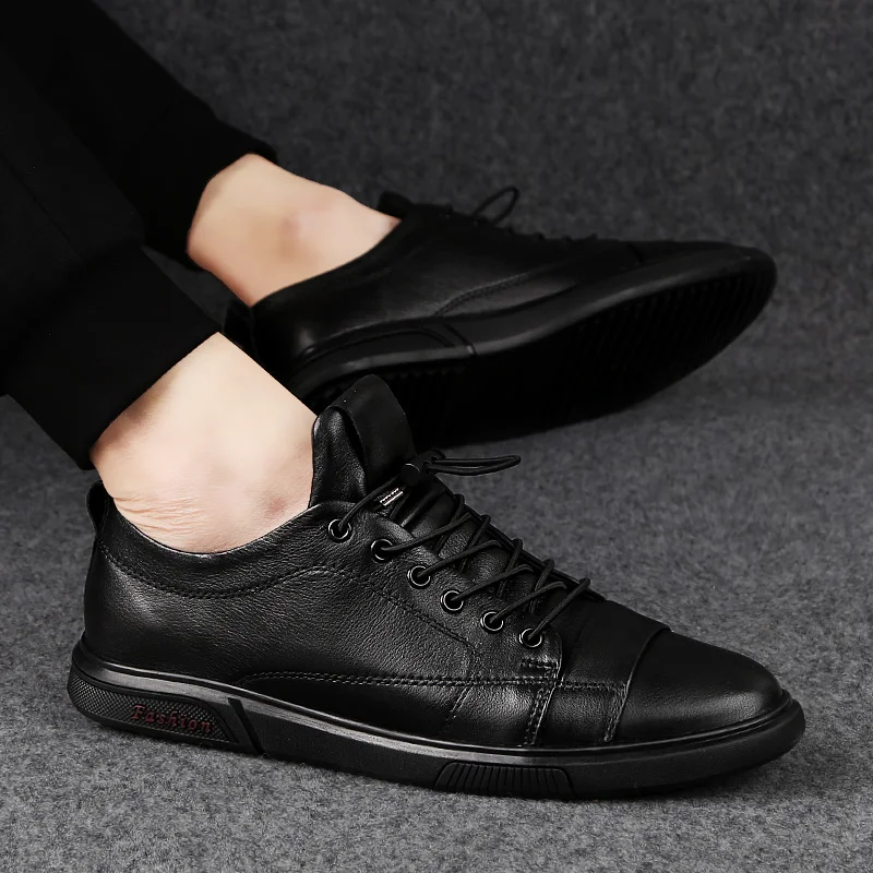 2023 Classic White Sneakers Men Casual Leather Shoes Male Lace-Up Genuine Leather Flats Fashion Korean Simple Footwear Size 47