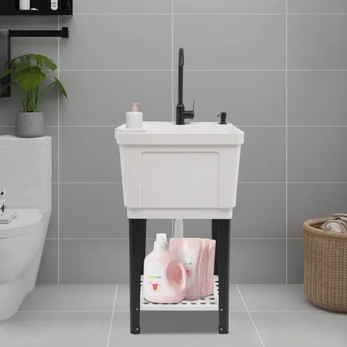 حوض أبيض متعدد المشاهد قائم بذاته - يناسب الحمامات/الشرفات/المرآب، ملحقات كاملة (أنابيب المياه + الصنبور) متضمنة #1