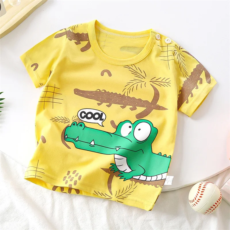 Kids Boys Baby 2Pcs T-Shorts Summer Cotton Cartoon Dinosaur Crocodile Dog Printing Short Sleeve Tops Casual Sport Clothes New