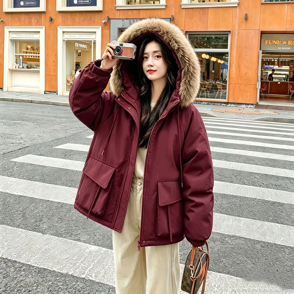 Detachable Large fur collar Plush Thick Cotton Jacket 2026 Autumn Winter New Warm Parker COAT Women's Medium long Cotton Jackets