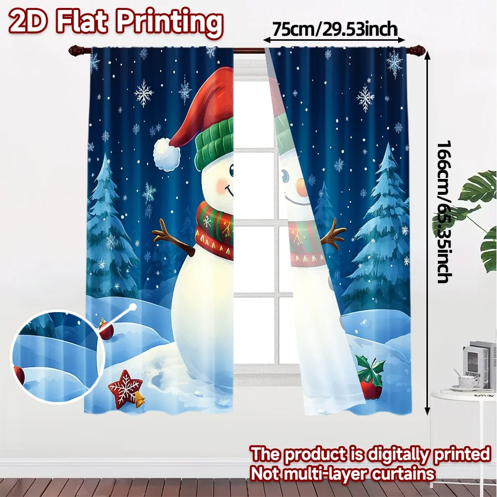 2pcs,Curtains Cute Snowman Christmas Scene Modern Curtains Digital Printed Yarn Curtains Decorations Inside Perfect for Bedroom