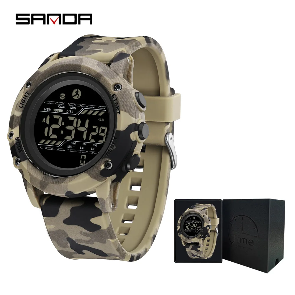 นาฬิกาอิเล็กทรอนิกส์ SANDA 2180 ลายพรางทหาร สำหรับผู้ชาย กันน้ำ 50 เมตร นับก้าว นับแคลอรี่ เหมาะสำหรับกิจกรรมกลางแจ้ง นักเรียน