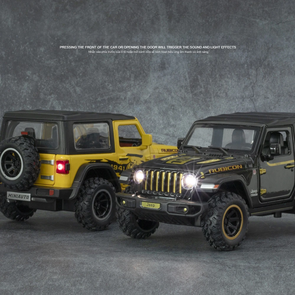 1:32 Jeeps Wrangler Rubicon 1941 Off-Road Legering Auto Diecasts & Toy Vehicles Model Auto Geluid En Licht Auto speelgoed Voor Kinderen Geschenken