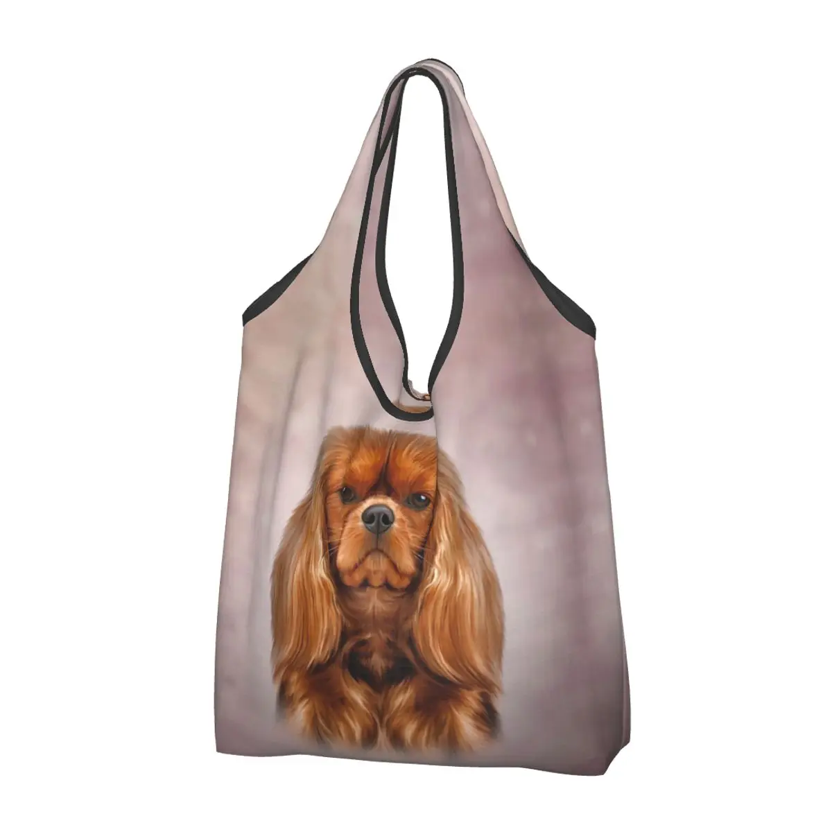 Drawing Dog Cavalier King Charles Spaniel Portable Tote Shopping Bags Reusable Shopper Bag Grocery Handbag Shoulder Bag