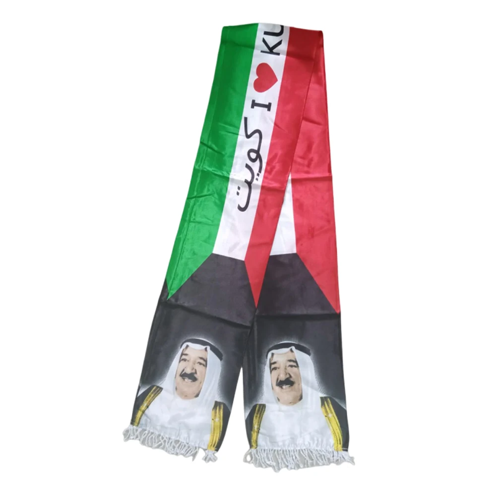 Flagnshow 100% Stain Double Side Printing Kuwait kuwaitis Flag Scarf With tassel
