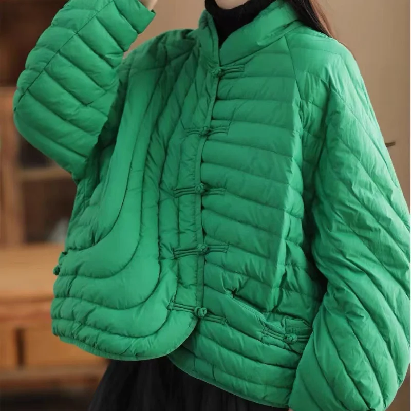 Women's Winter Down Jacket 2024 New Puffer Coats Retro Quilted Light Outerwears Chinese Style Standing Collar Winter Coat Female