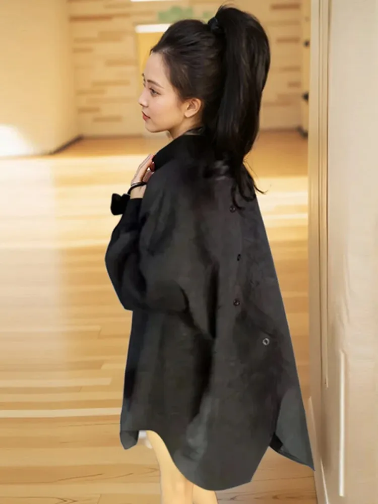 

Laid-back Style Asymmetrical Button Stand Collar Women's Shirt Spring Autumn Loose Fashionable Versatile Mid-Length Coat