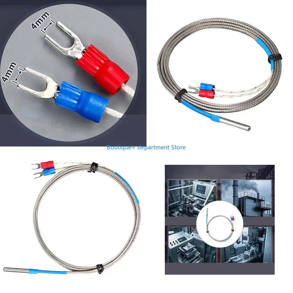 E1PD 1/2/3/4/5m K-Type Thermocouple 0-400℃ Measurement Ranges Stainless Temperature Sensors Thermocouple Braided Cable