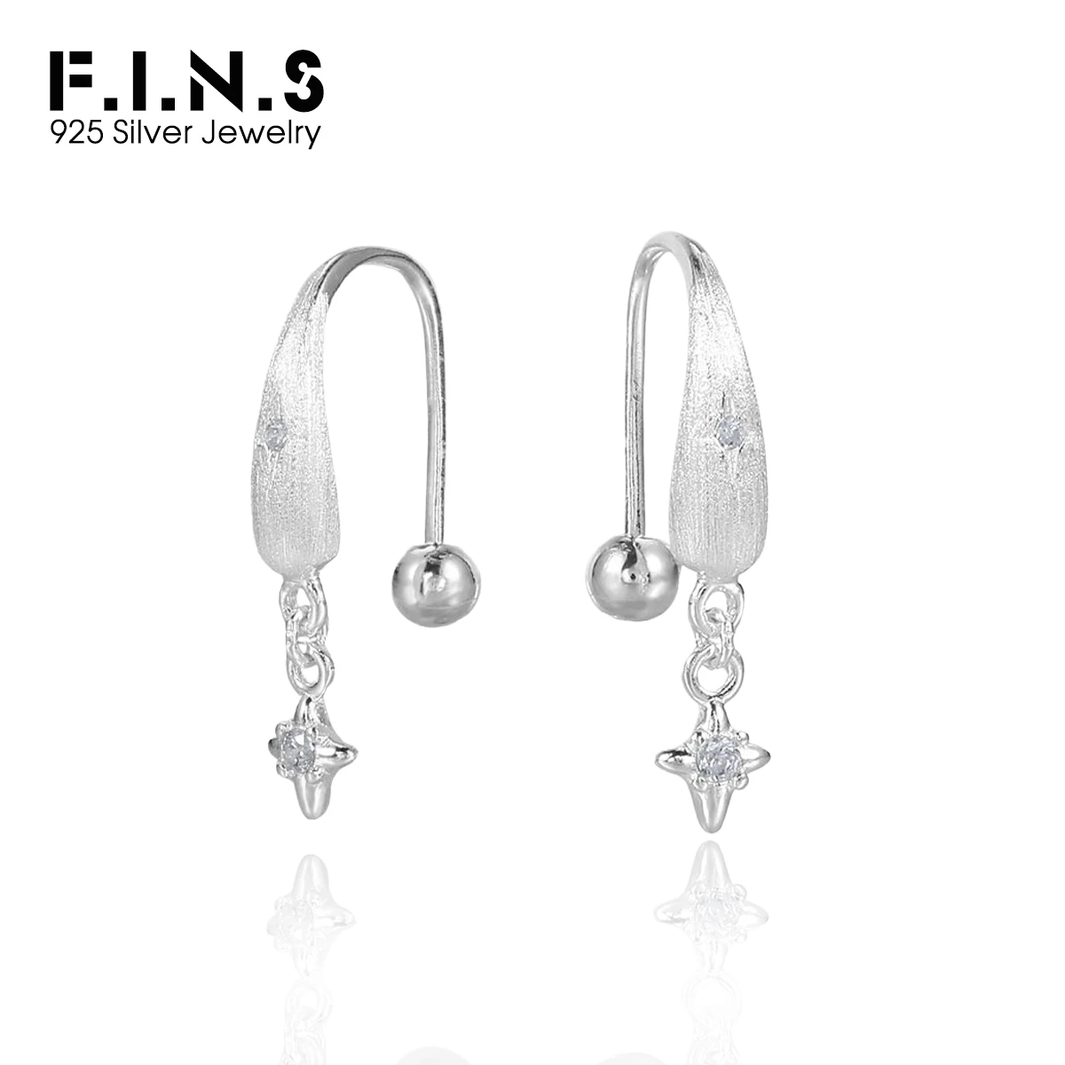 

F.I.N.S Original Pure Brushed S925 Sterling Silver Star Pendant Screw Hook Earrings Piercing Ear Hypoallergenic Fine Jewelry