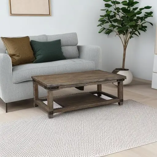 Design von Ashley Danell Ridge rustikalen rechteckigen Couch tisch mit eisernen Akzenten, braun