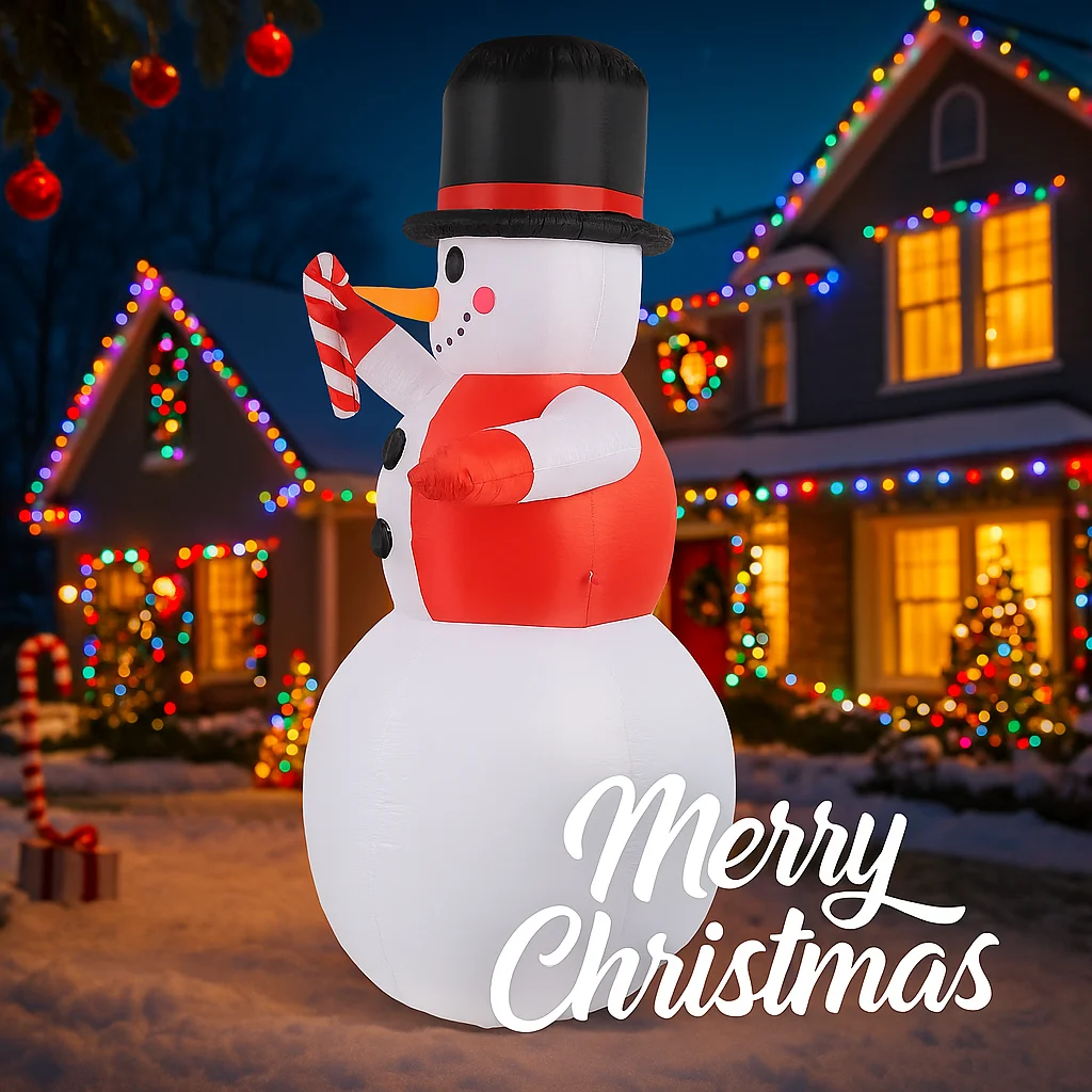 5.91FT Opblaasbare Speelgoedhoed Sneeuwpop Snoepgoed met LED Verlichte Kerstmis voor Tuin Gazon Feestdecoratie Kerst Thuis Leveringen Ornament Gift