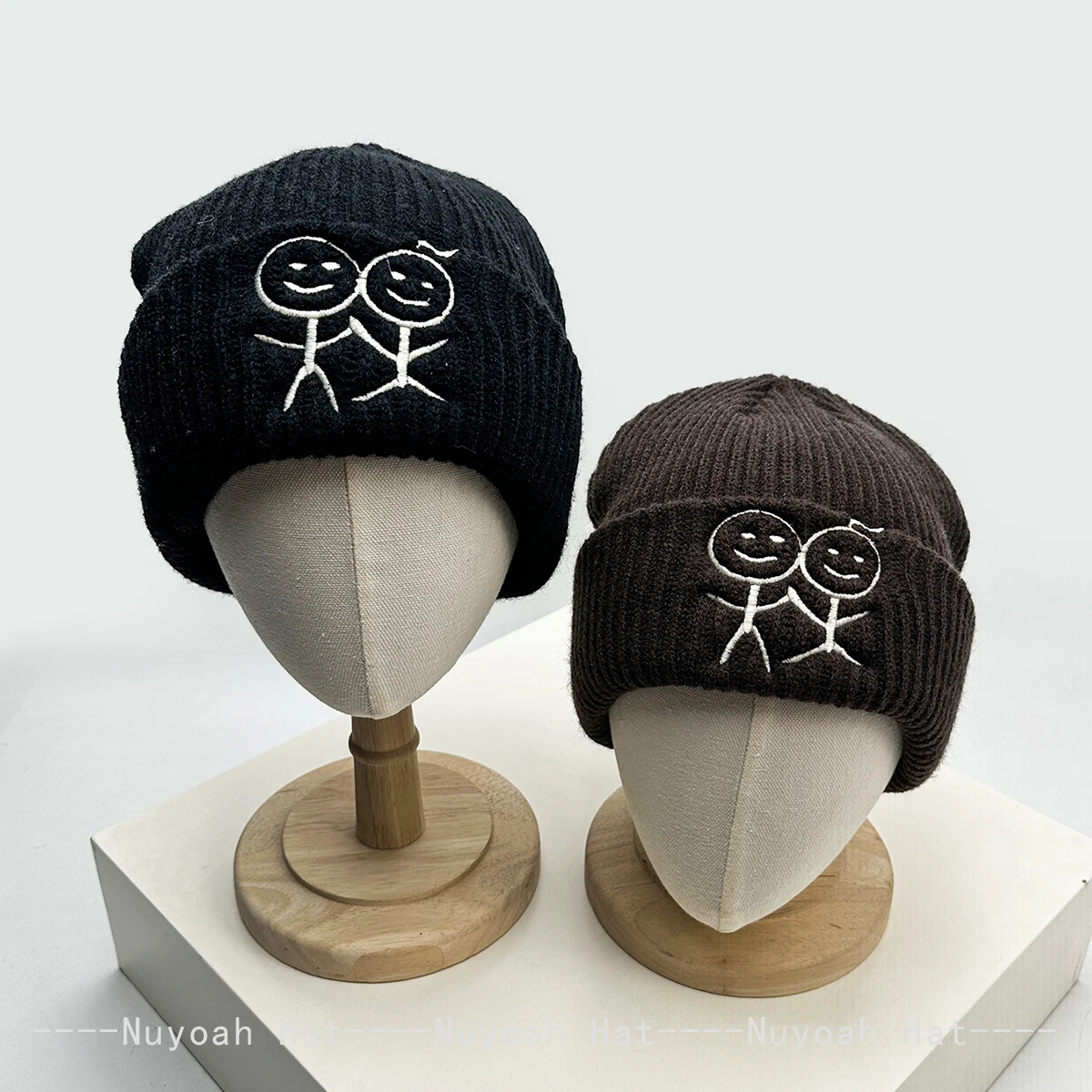 New Men Women Cartoon Stick Figure Embroidery Knitted Hats Warm Personal Versatile Korean Beanies Niche Fashion Outdoor Simple