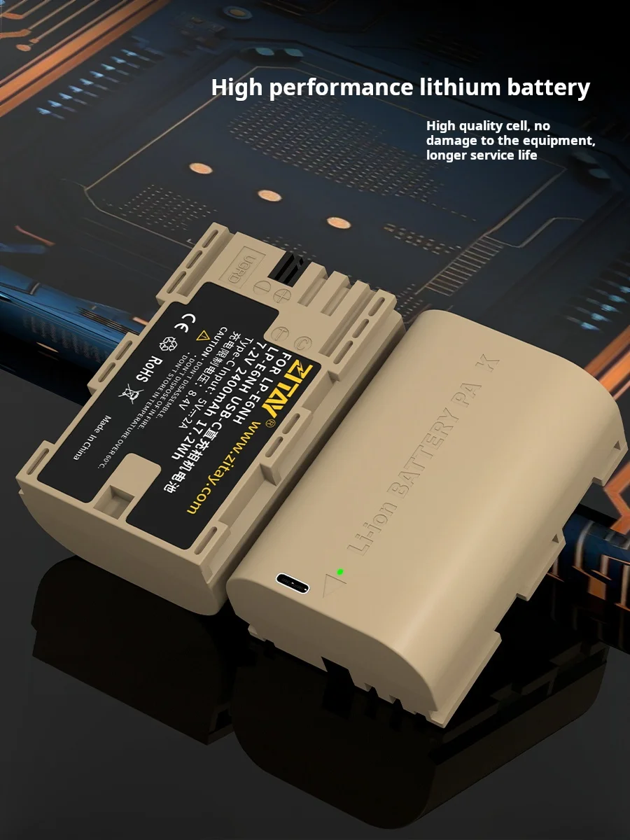 ZITAY LP-E6NH Slr Camera Battery for Canon R5 R5C R6 R7 R62 R6 II EOS 5D2 5D3 5D4 6D 6D2 7D 7D2 90D R5 II USB-C Type-c2400mah