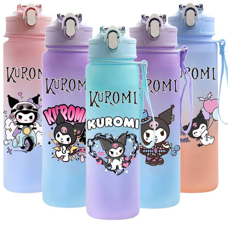 Botella de agua Sanrio Kuromi con dibujos animados, taza para beber de gran capacidad de 750ml, taza de agua portátil para deportes al aire libre, regalos de Anime para niños