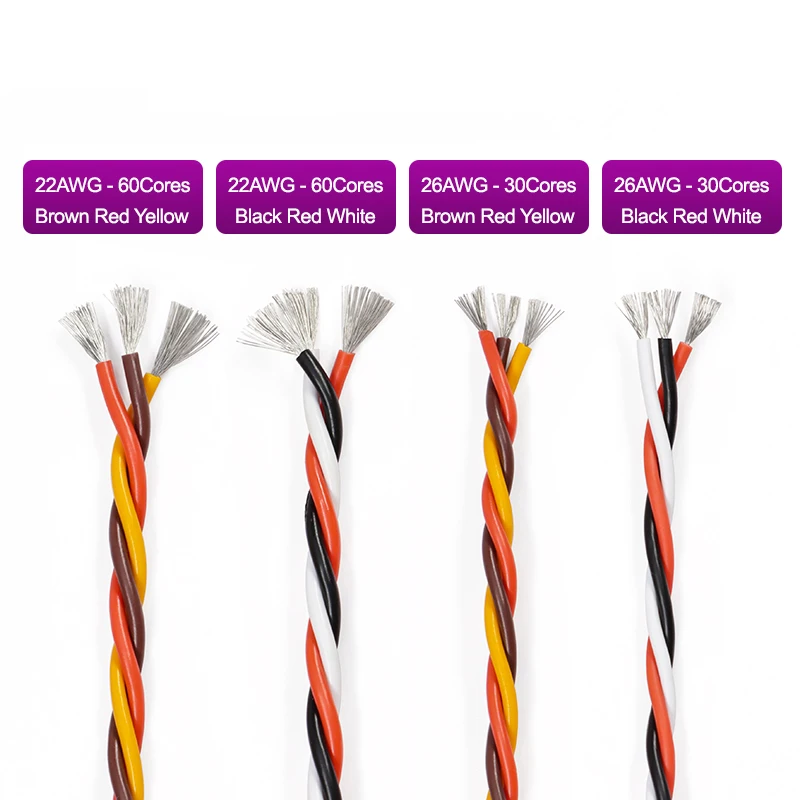 100M RC Servo Extension Wire 30/60 Core Twisted Cable 3 Pin Lead for Futaba JR Servo DIY Drone Airplane Car Boat Part