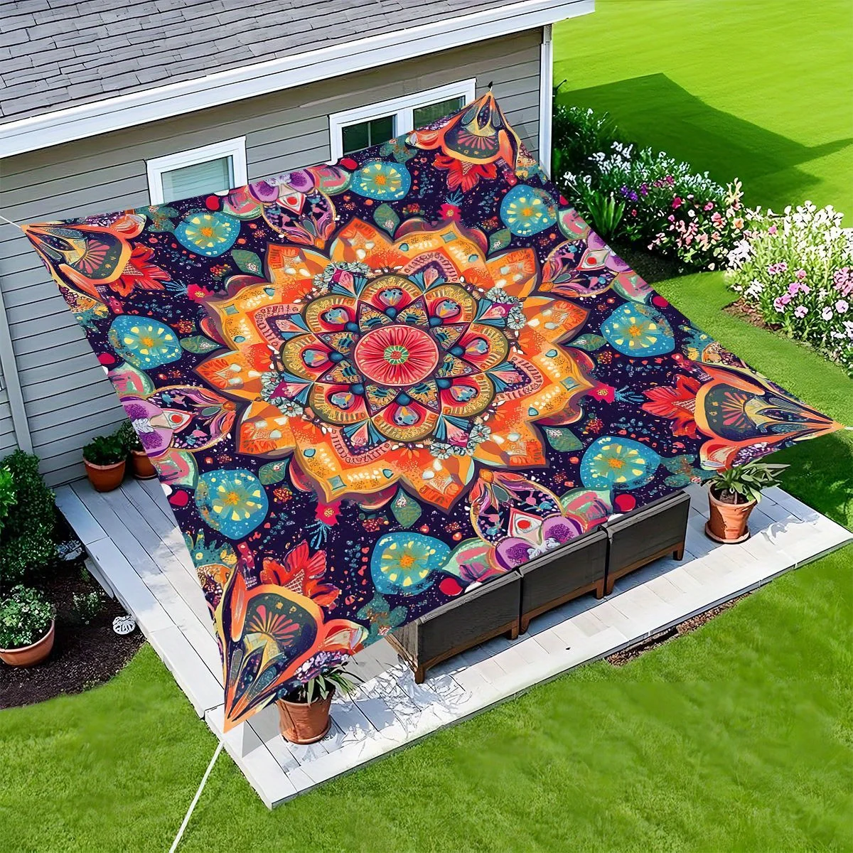 

Богемный тент-парус с мандалами, водонепроницаемый, защищающий от УФ-излучения, для патио, красочный уличный навес для сада и двора